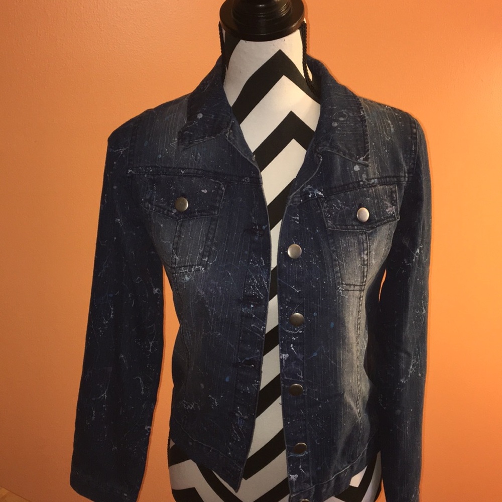 JEAN JACKET WITH COLORED PAINT SPLOTCHES